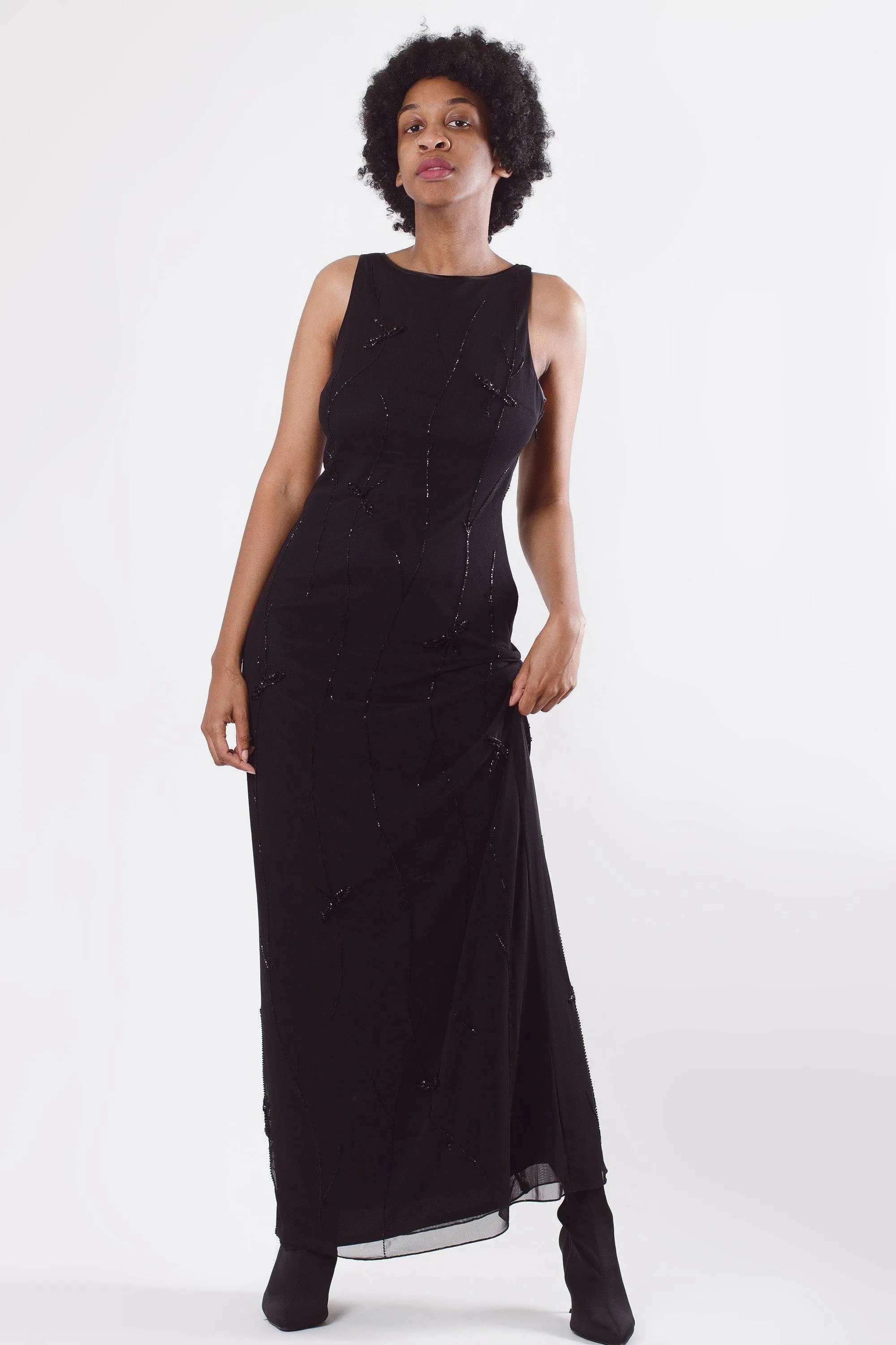 Black Y2K Sequined Maxi Dress