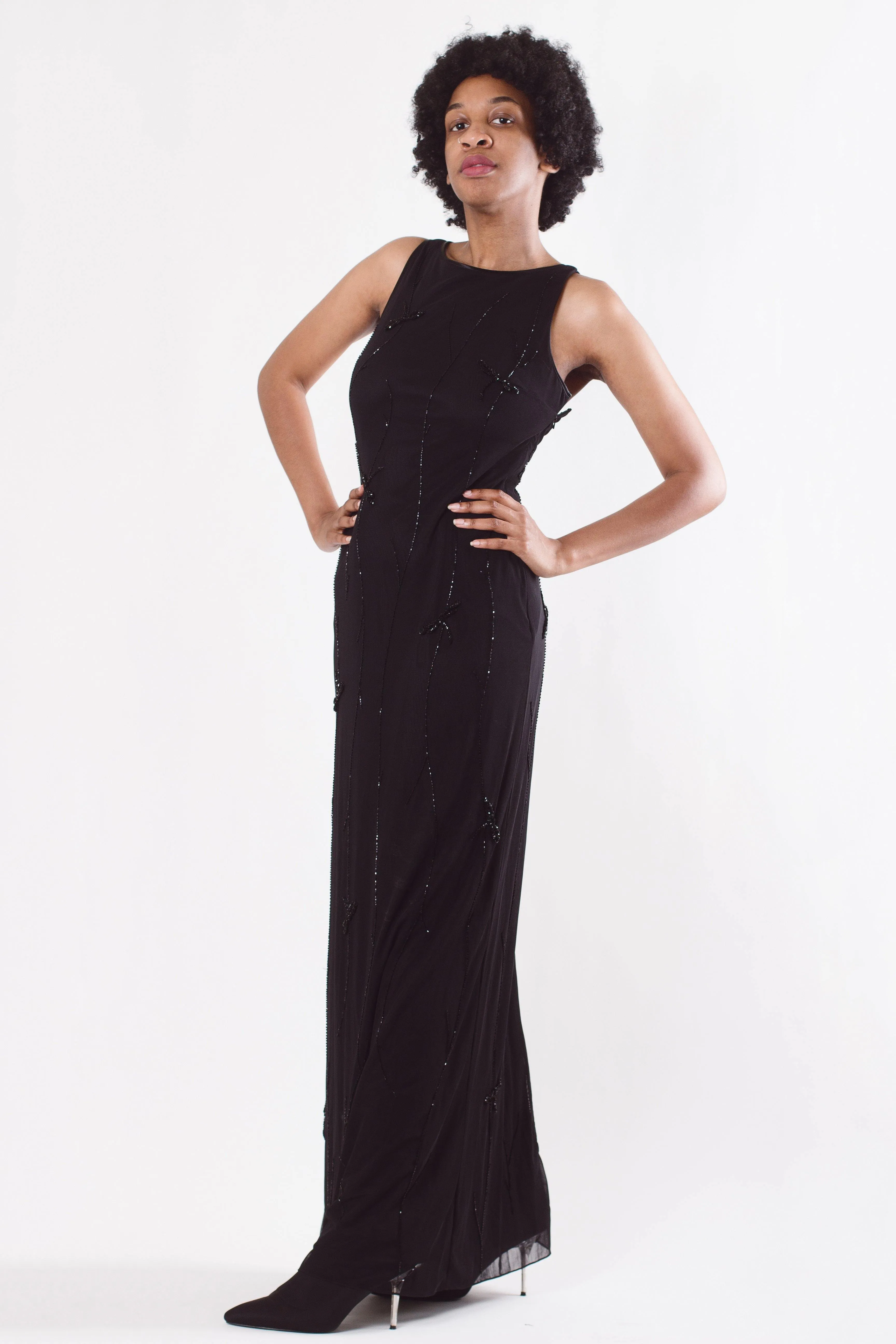 Black Y2K Sequined Maxi Dress