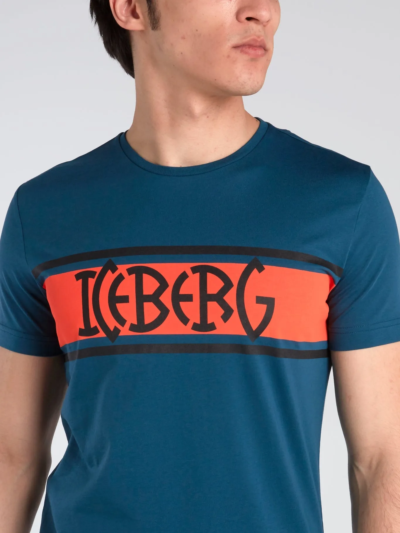 Blue Logo Stripe Crewneck T-Shirt