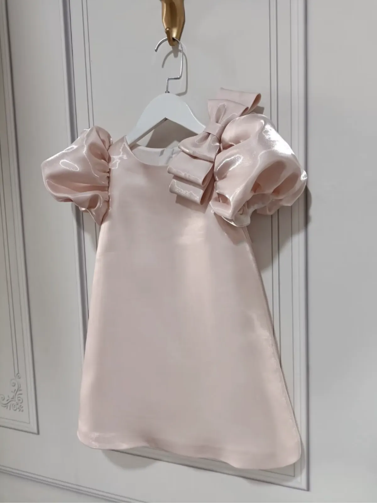 Blush Bow Puff Sleeve Dress