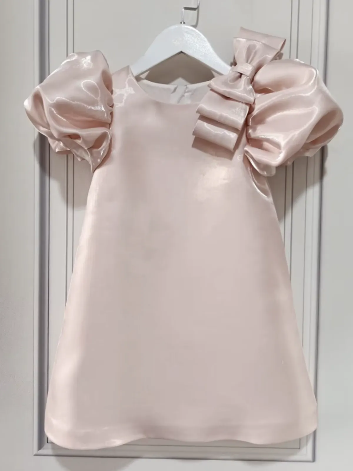 Blush Bow Puff Sleeve Dress