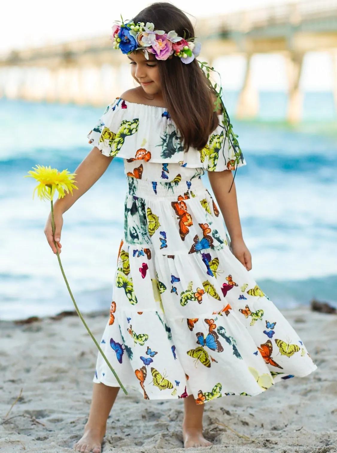Boho Butterfly Off The Shoulder Maxi Dress