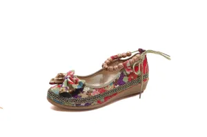 Bow Head Buddha Beads Round Toe Ankle Flat Shoes Boat Shoes - Cactus Rose