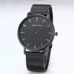 Brand Fashionable Ultra Thin Luxury Quartz Stainless Steel Mesh Strap Watch For Men - Black/White/Blue