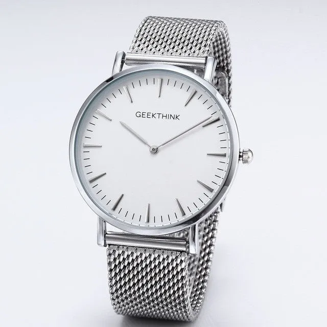 Brand Fashionable Ultra Thin Luxury Quartz Stainless Steel Mesh Strap Watch For Men - Black/White/Blue