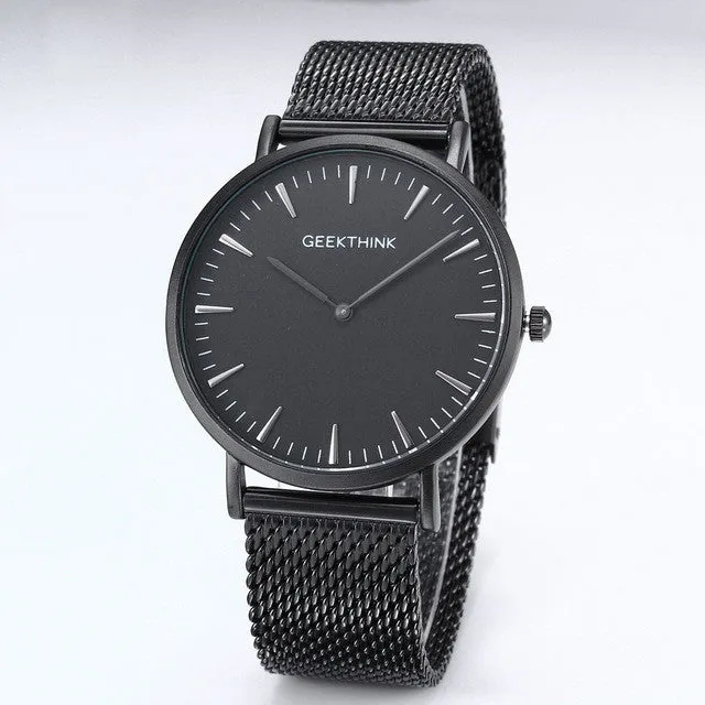 Brand Fashionable Ultra Thin Luxury Quartz Stainless Steel Mesh Strap Watch For Men - Black/White/Blue
