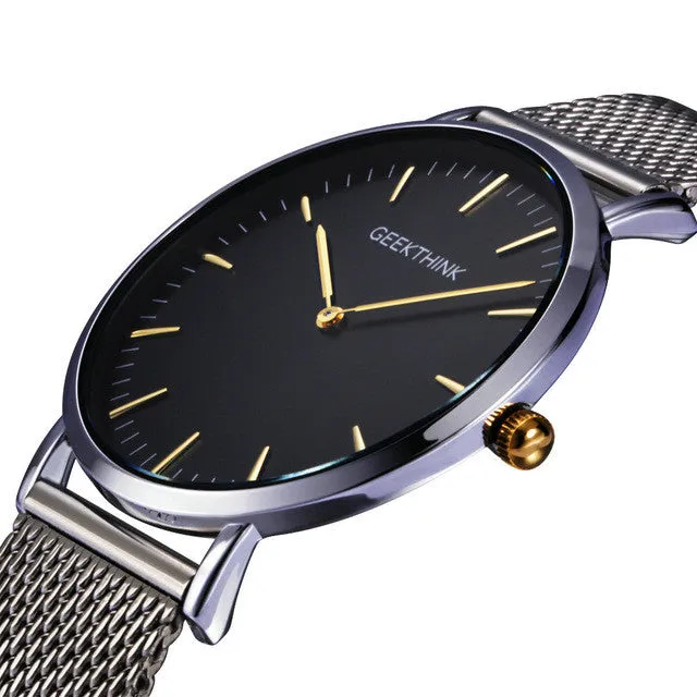 Brand Fashionable Ultra Thin Luxury Quartz Stainless Steel Mesh Strap Watch For Men - Black/White/Blue