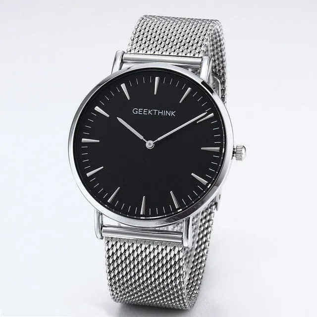 Brand Fashionable Ultra Thin Luxury Quartz Stainless Steel Mesh Strap Watch For Men - Black/White/Blue