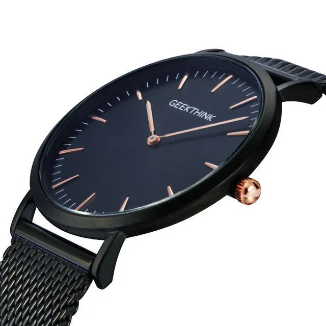 Brand Fashionable Ultra Thin Luxury Quartz Stainless Steel Mesh Strap Watch For Men - Black/White/Blue