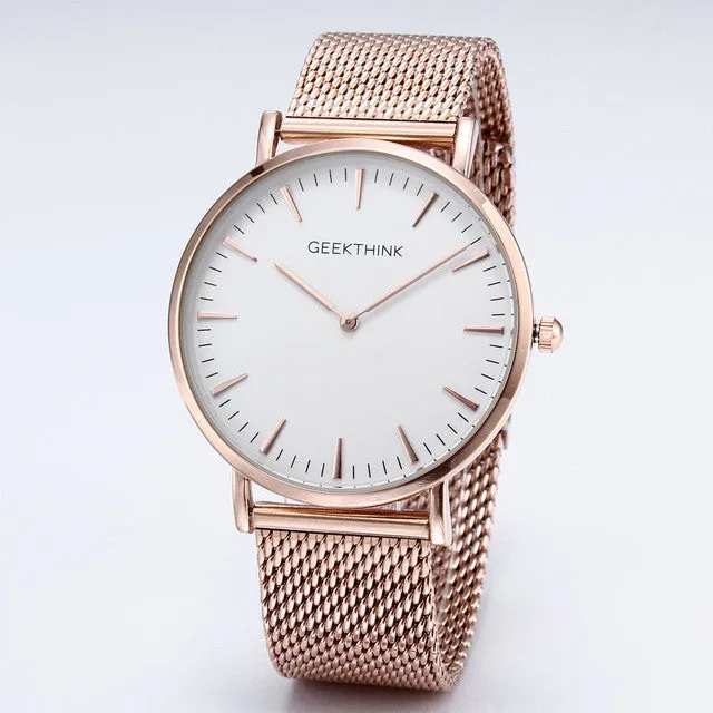 Brand Fashionable Ultra Thin Luxury Quartz Stainless Steel Mesh Strap Watch For Men - Black/White/Blue