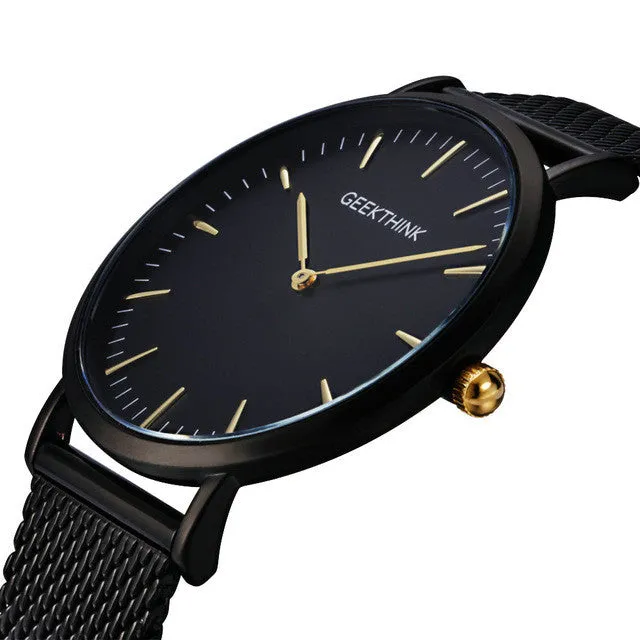 Brand Fashionable Ultra Thin Luxury Quartz Stainless Steel Mesh Strap Watch For Men - Black/White/Blue