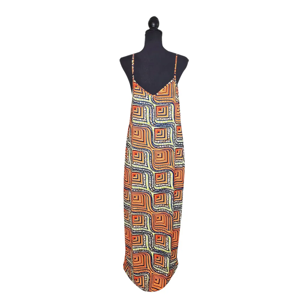 Brown Abstract Chiffon Dress