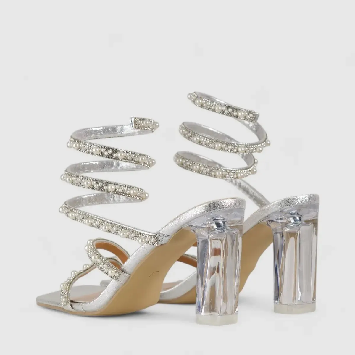 Bulbul Perspex Heel Bling Sandal Silver HAR002