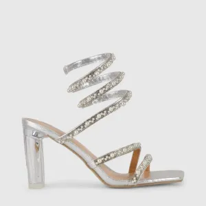 Bulbul Perspex Heel Bling Sandal Silver HAR002