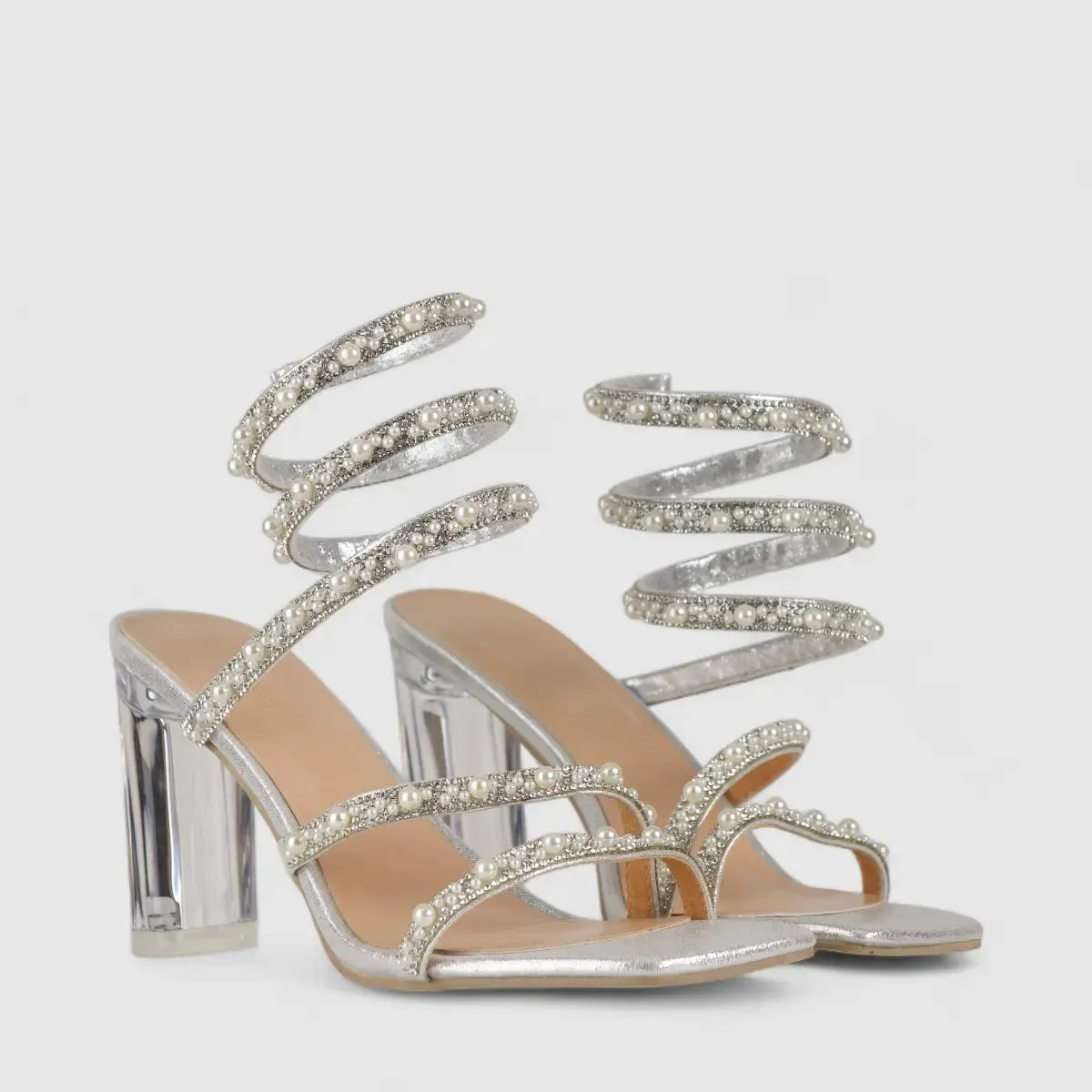Bulbul Perspex Heel Bling Sandal Silver HAR002