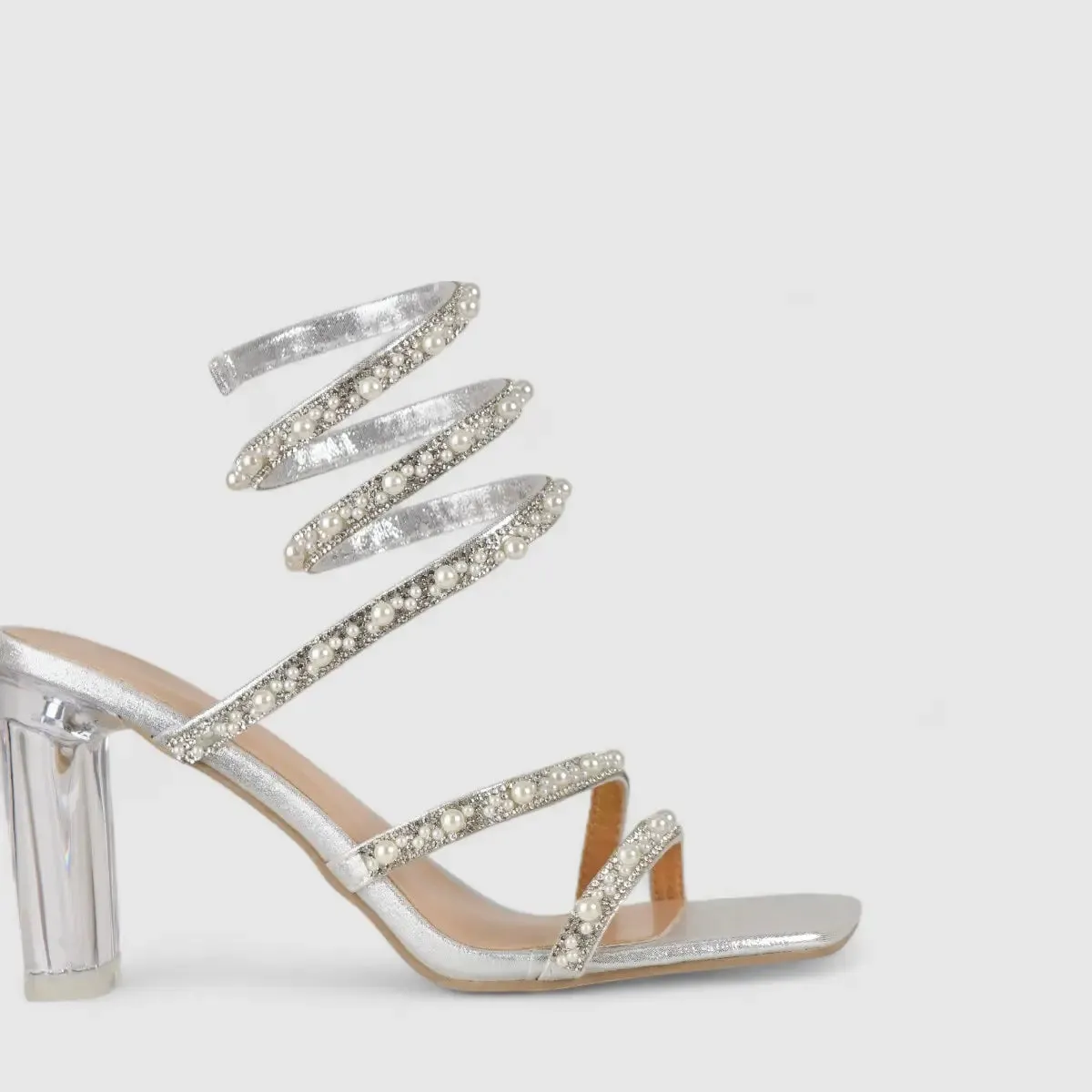 Bulbul Perspex Heel Bling Sandal Silver HAR002