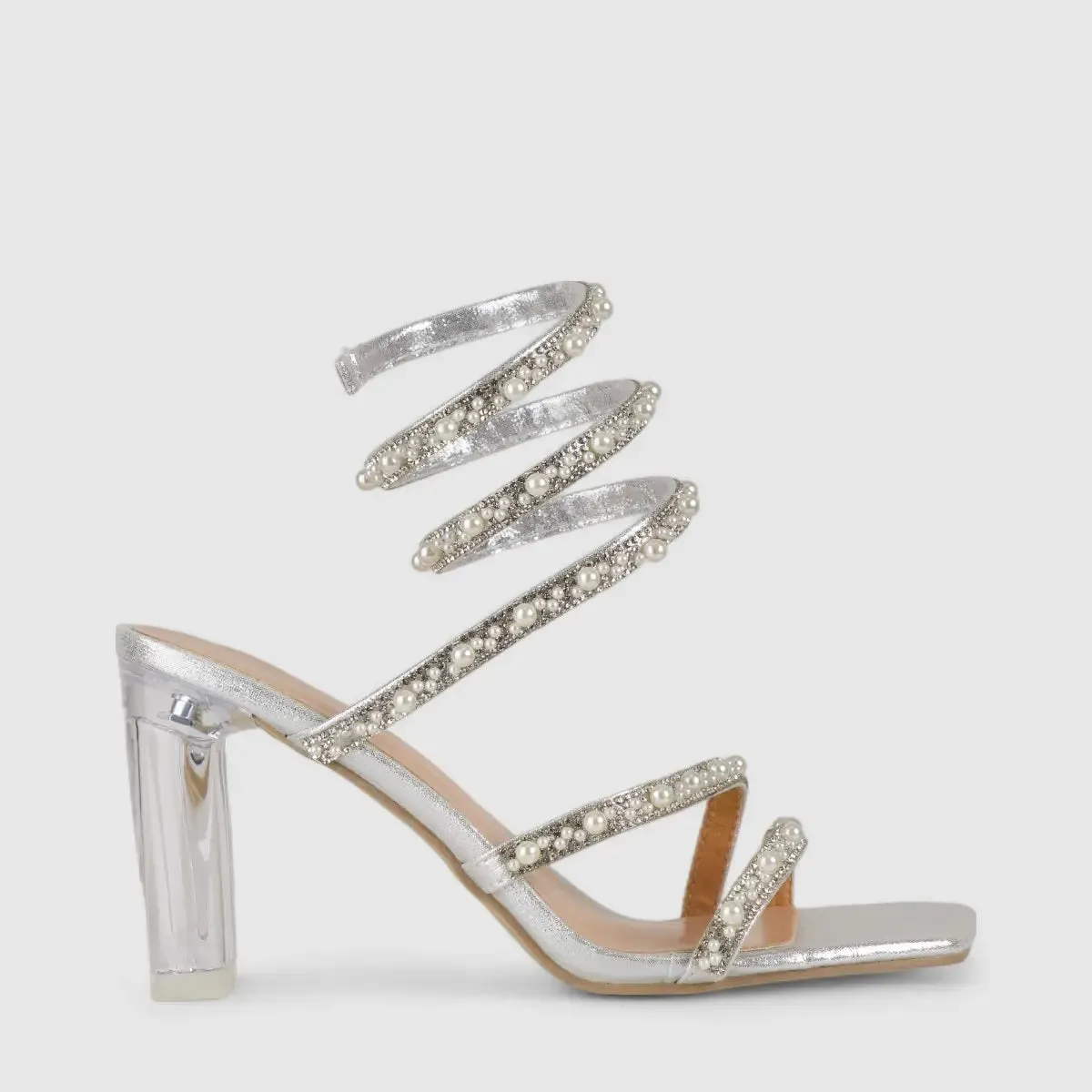 Bulbul Perspex Heel Bling Sandal Silver HAR002