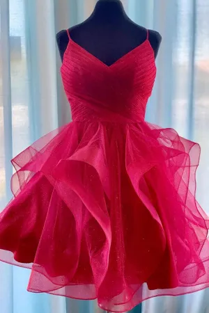 Burgundy tulle short prom dress, burgundy homecoming dress