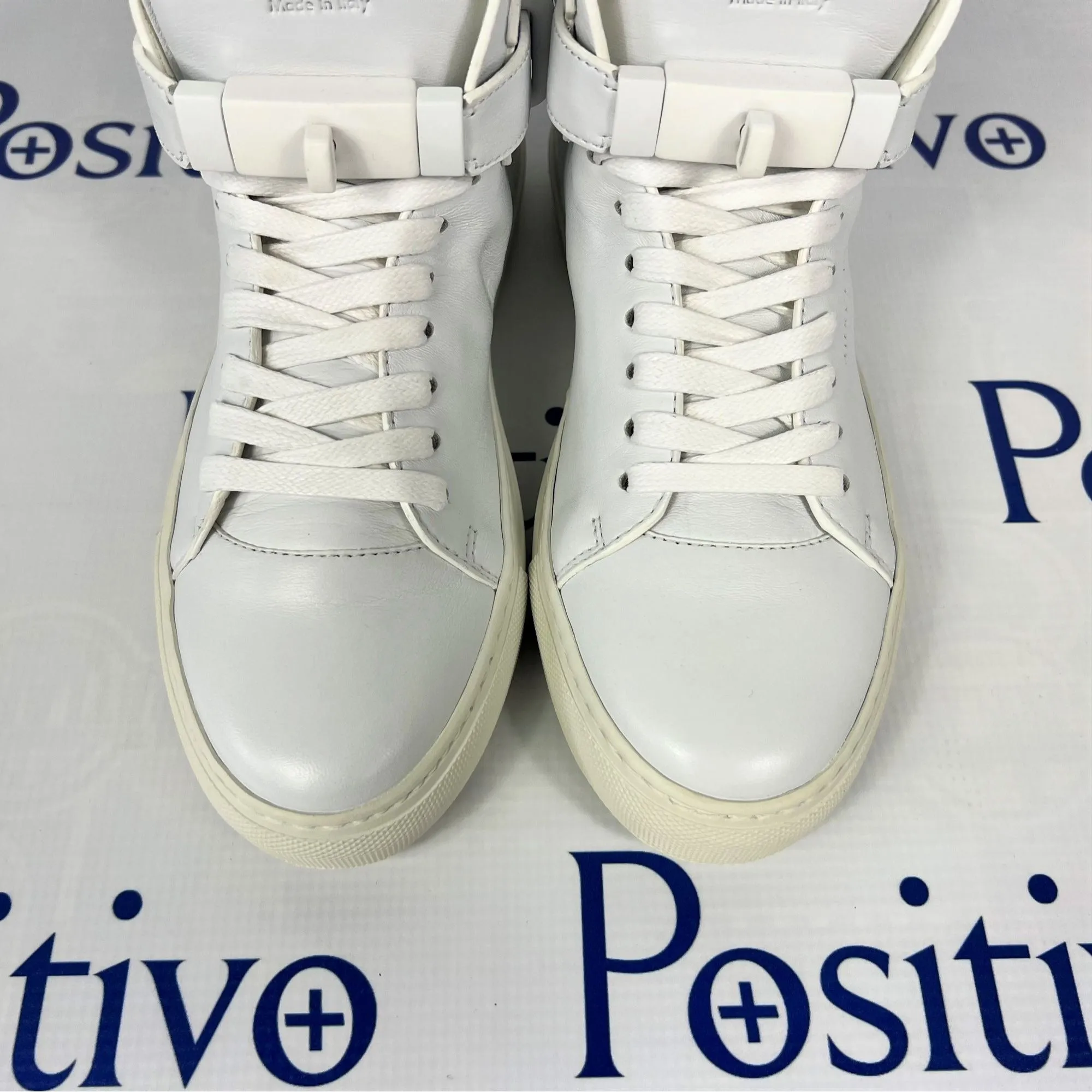 Buscemi Womens 100MM Flat Tonal White Leather Sneakers w/ Defect