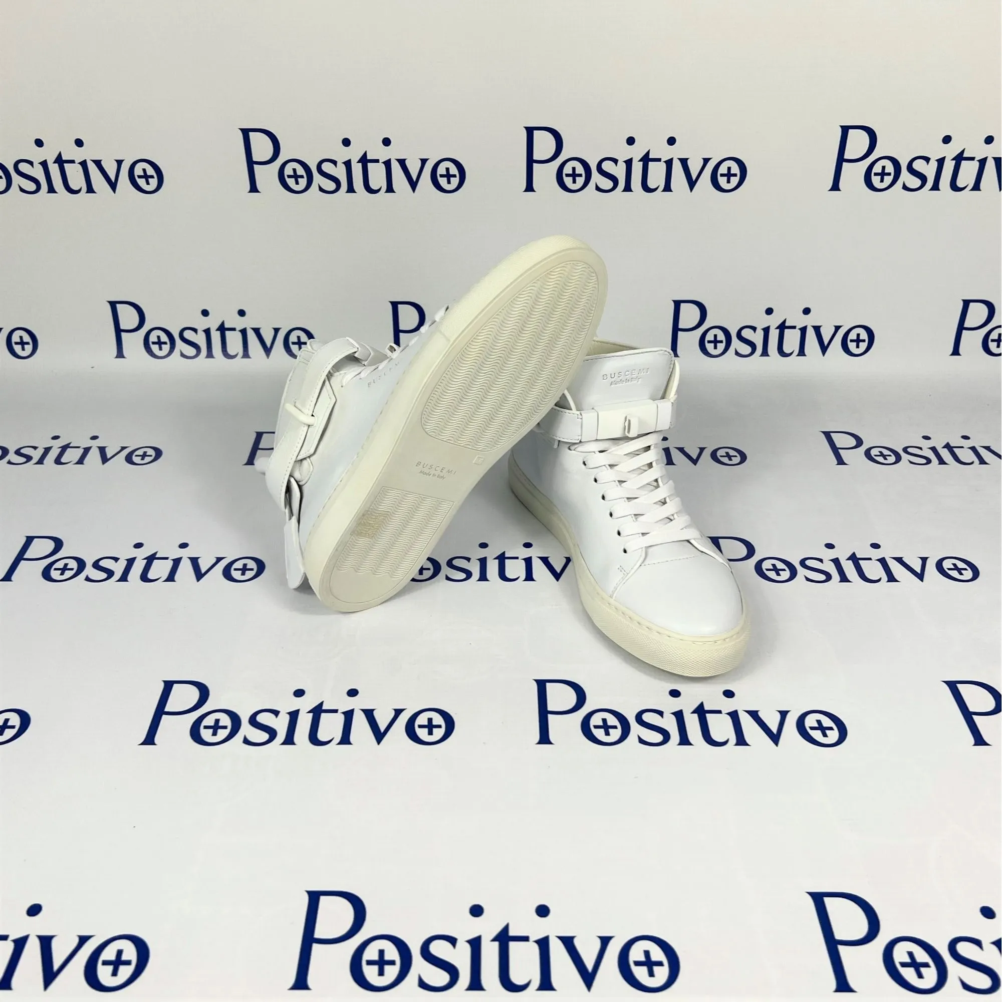 Buscemi Womens 100MM Flat Tonal White Leather Sneakers w/ Defect