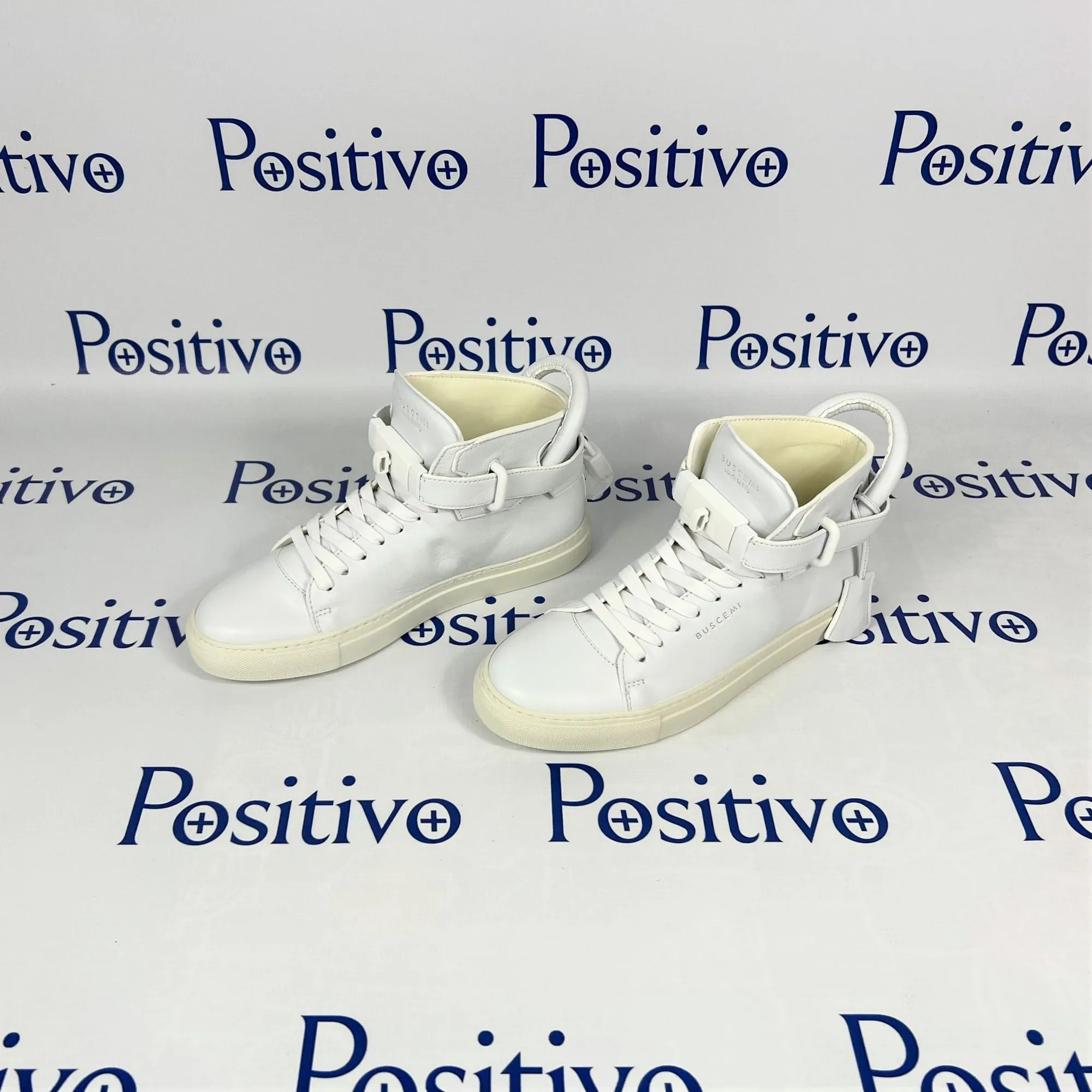Buscemi Womens 100MM Flat Tonal White Leather Sneakers w/ Defect