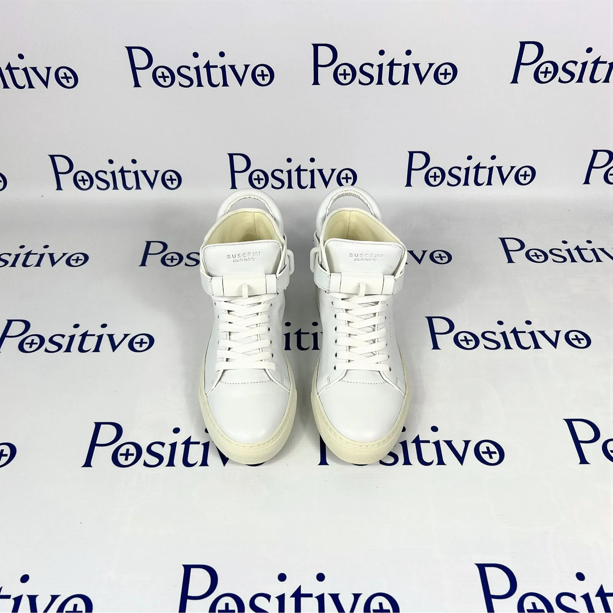 Buscemi Womens 100MM Flat Tonal White Leather Sneakers w/ Defect