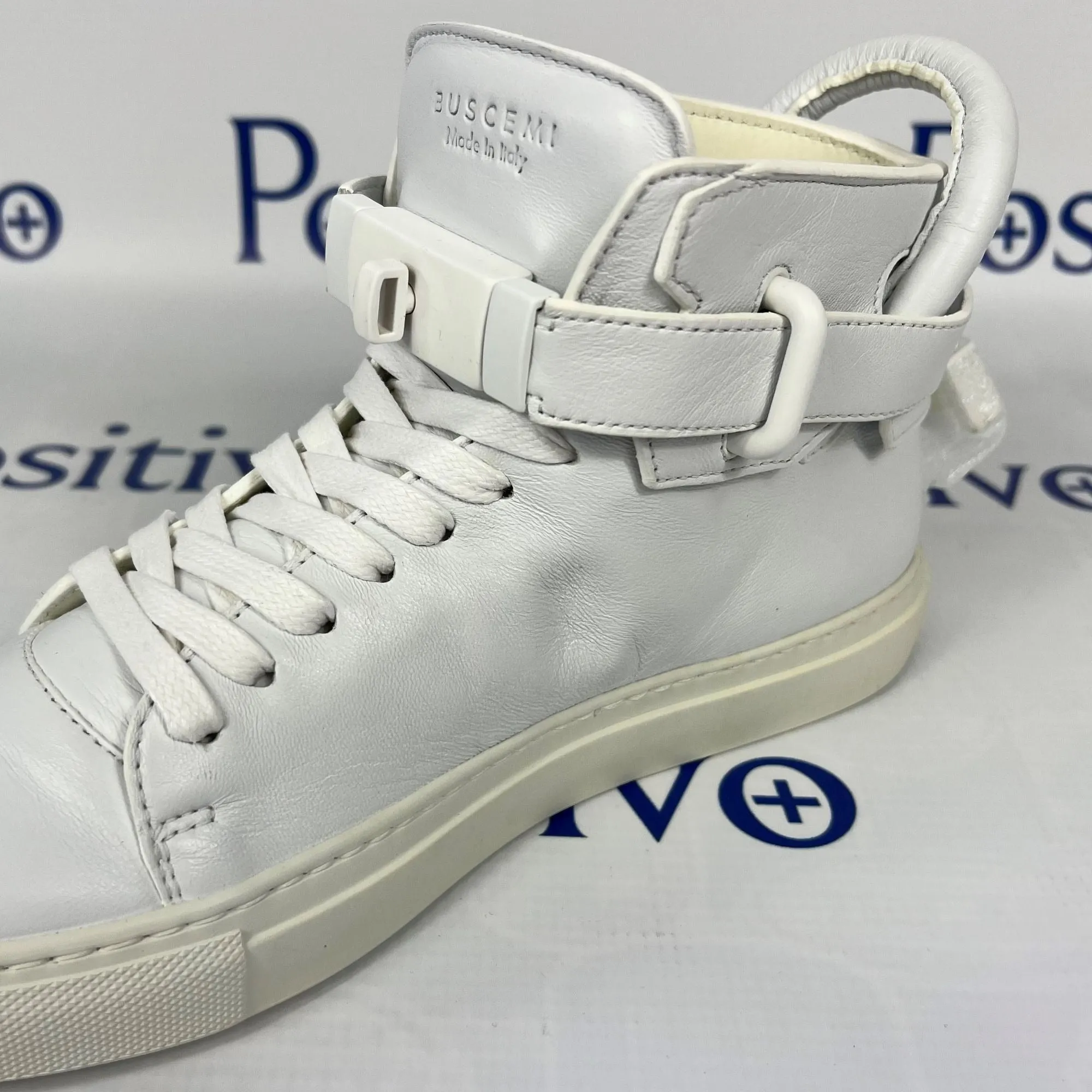 Buscemi Womens 100MM Flat Tonal White Leather Sneakers w/ Defect