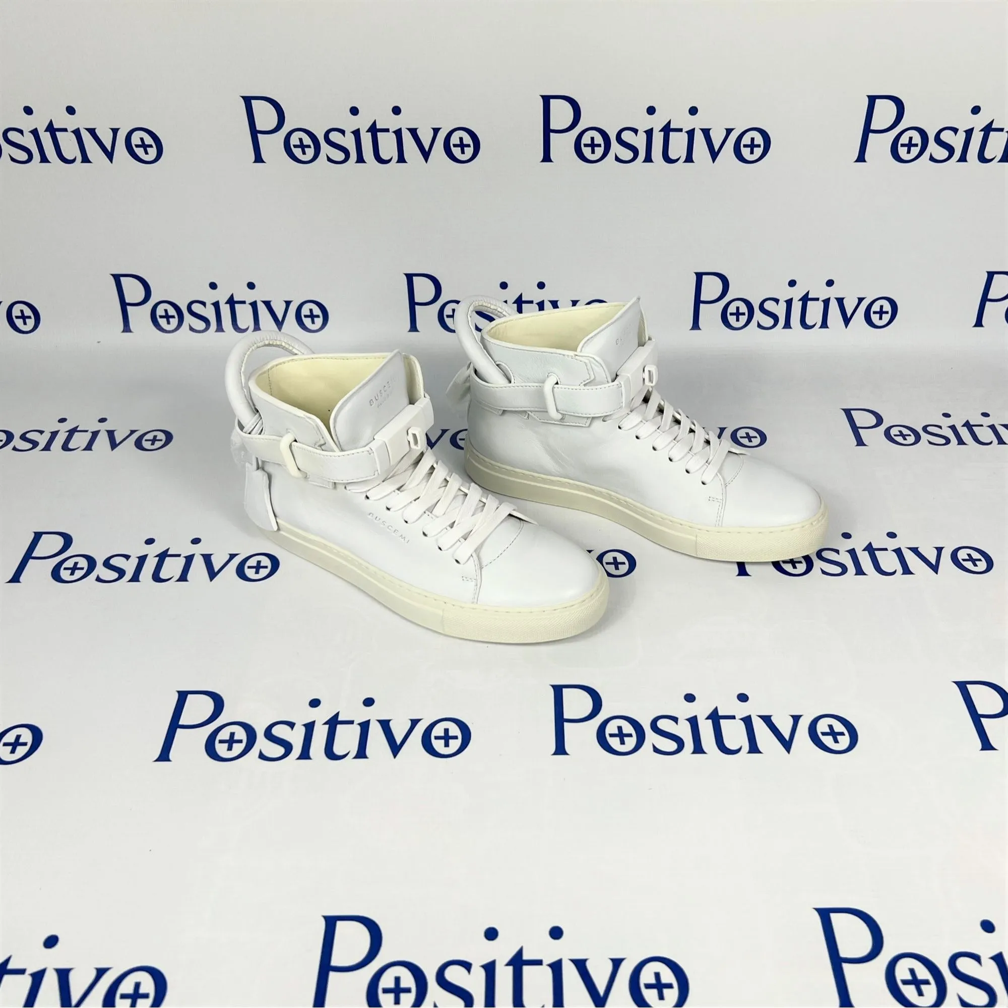 Buscemi Womens 100MM Flat Tonal White Leather Sneakers w/ Defect