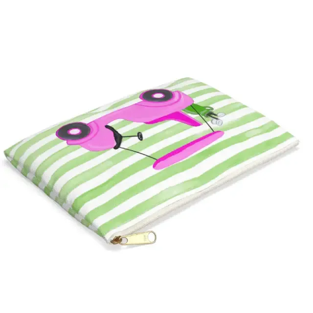 Canvas Pouch - Green Stripes with Pink Golf Cart