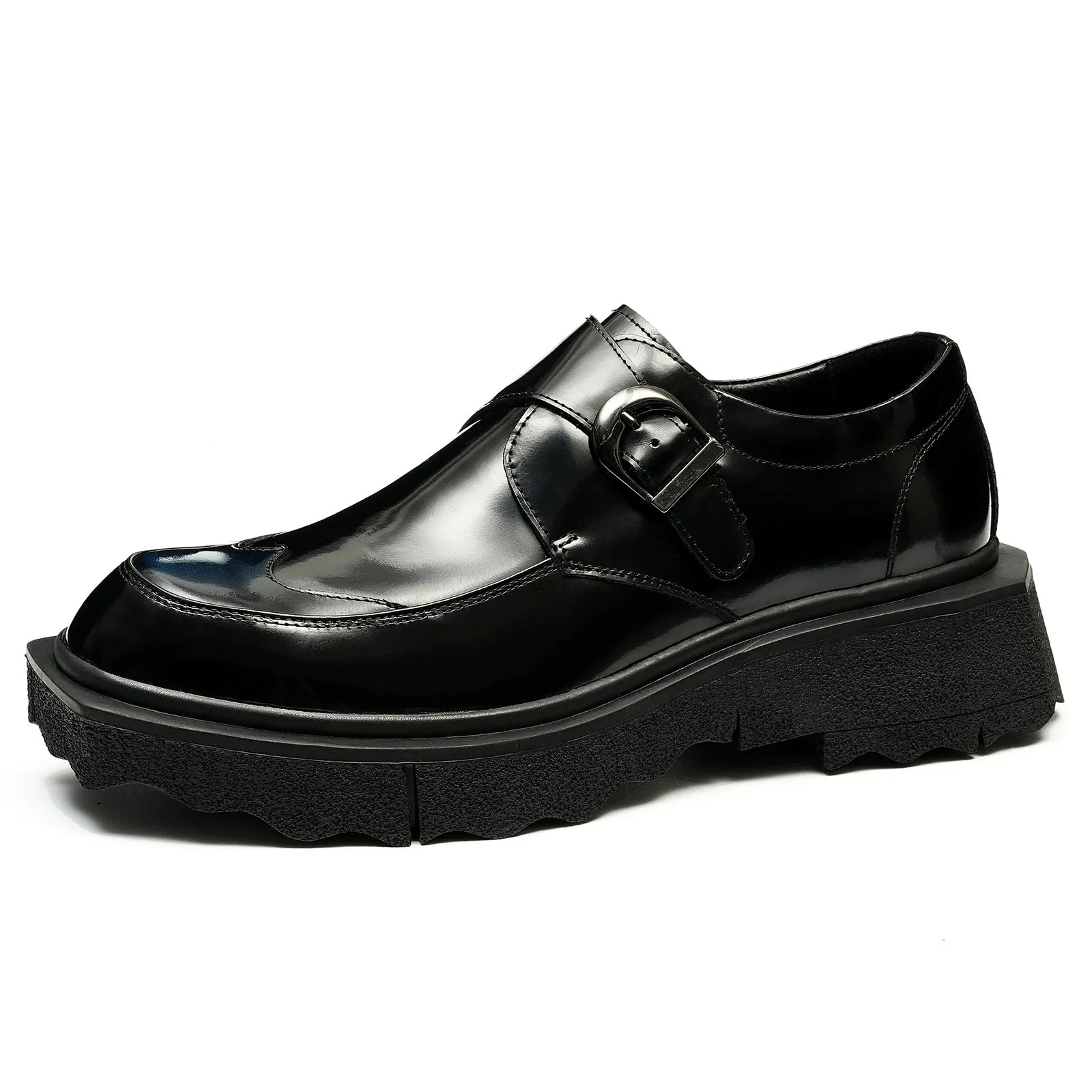 Casual Leather Shoes Men's Genuine Leather England Style Pointed Toe Top Layer Cowhide Business Formal Wear Buckle Monk Shoes Platform Height Increasing Shoes23676