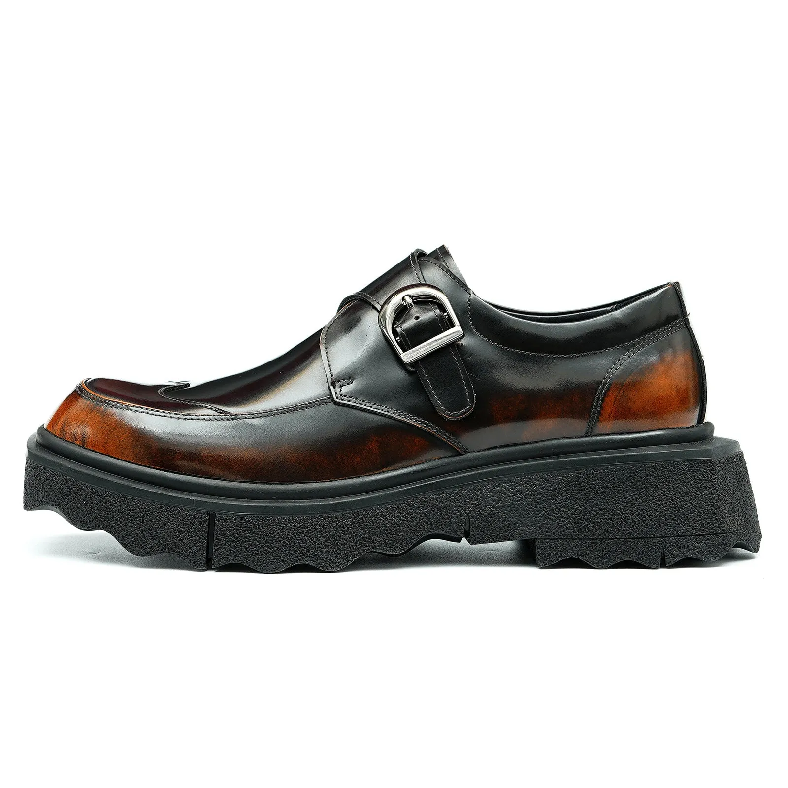 Casual Leather Shoes Men's Genuine Leather England Style Pointed Toe Top Layer Cowhide Business Formal Wear Buckle Monk Shoes Platform Height Increasing Shoes23676