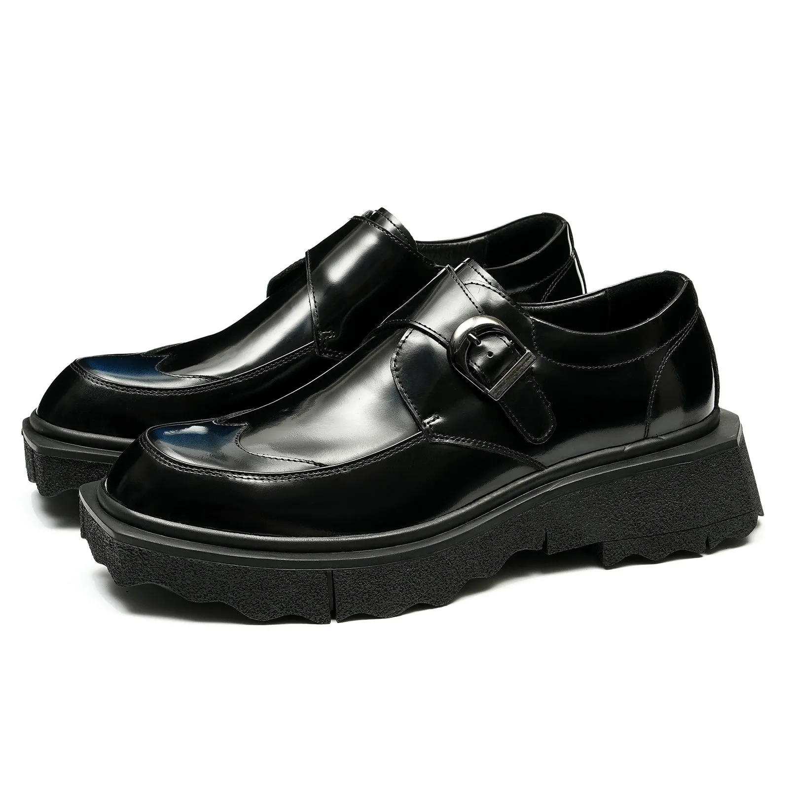 Casual Leather Shoes Men's Genuine Leather England Style Pointed Toe Top Layer Cowhide Business Formal Wear Buckle Monk Shoes Platform Height Increasing Shoes23676
