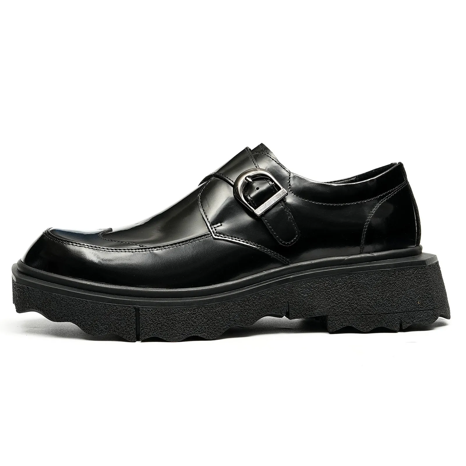 Casual Leather Shoes Men's Genuine Leather England Style Pointed Toe Top Layer Cowhide Business Formal Wear Buckle Monk Shoes Platform Height Increasing Shoes23676