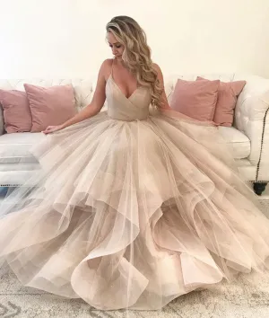 Champagne sweetheart tulle long prom dress, champagne tulle evening dress