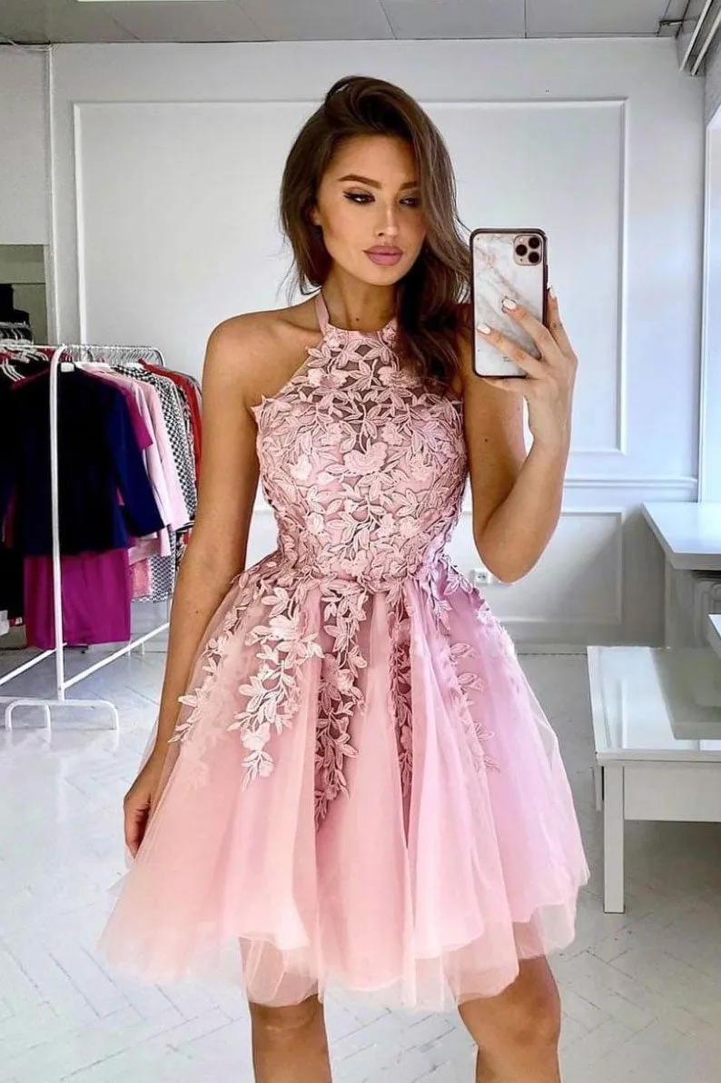 champagne tulle lace short prom dress lace cocktail dress