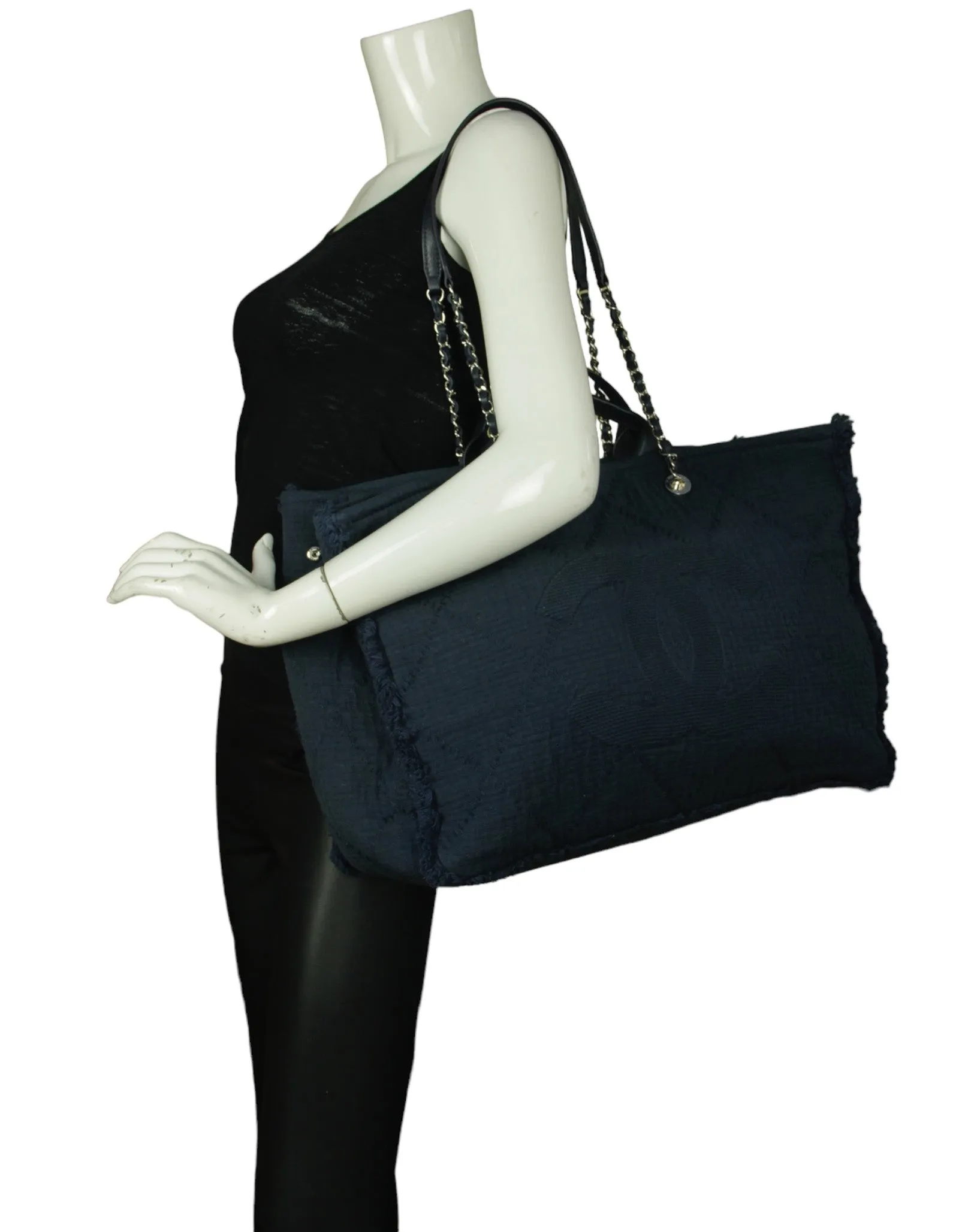 Chanel Navy Canvas Extra Large Double Face Shopping Tote