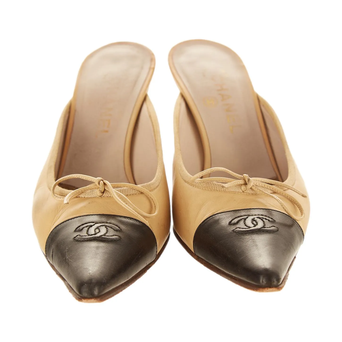 Chanel Tan Logo Kitten Heels