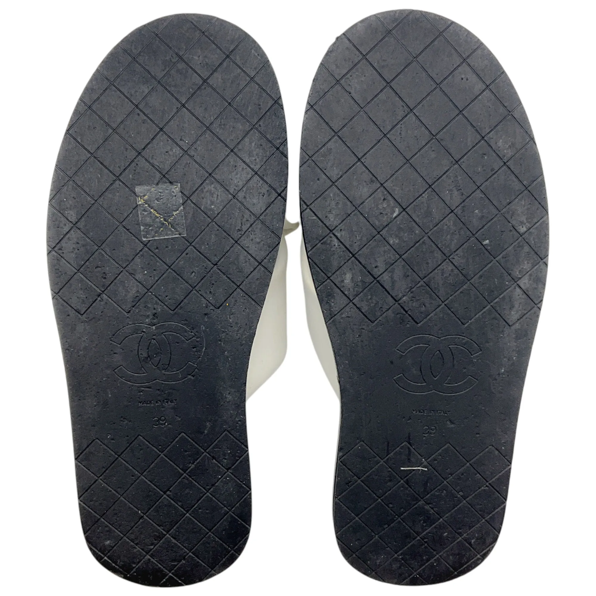 Chanel White / Black Criss Cross Slide Sandals