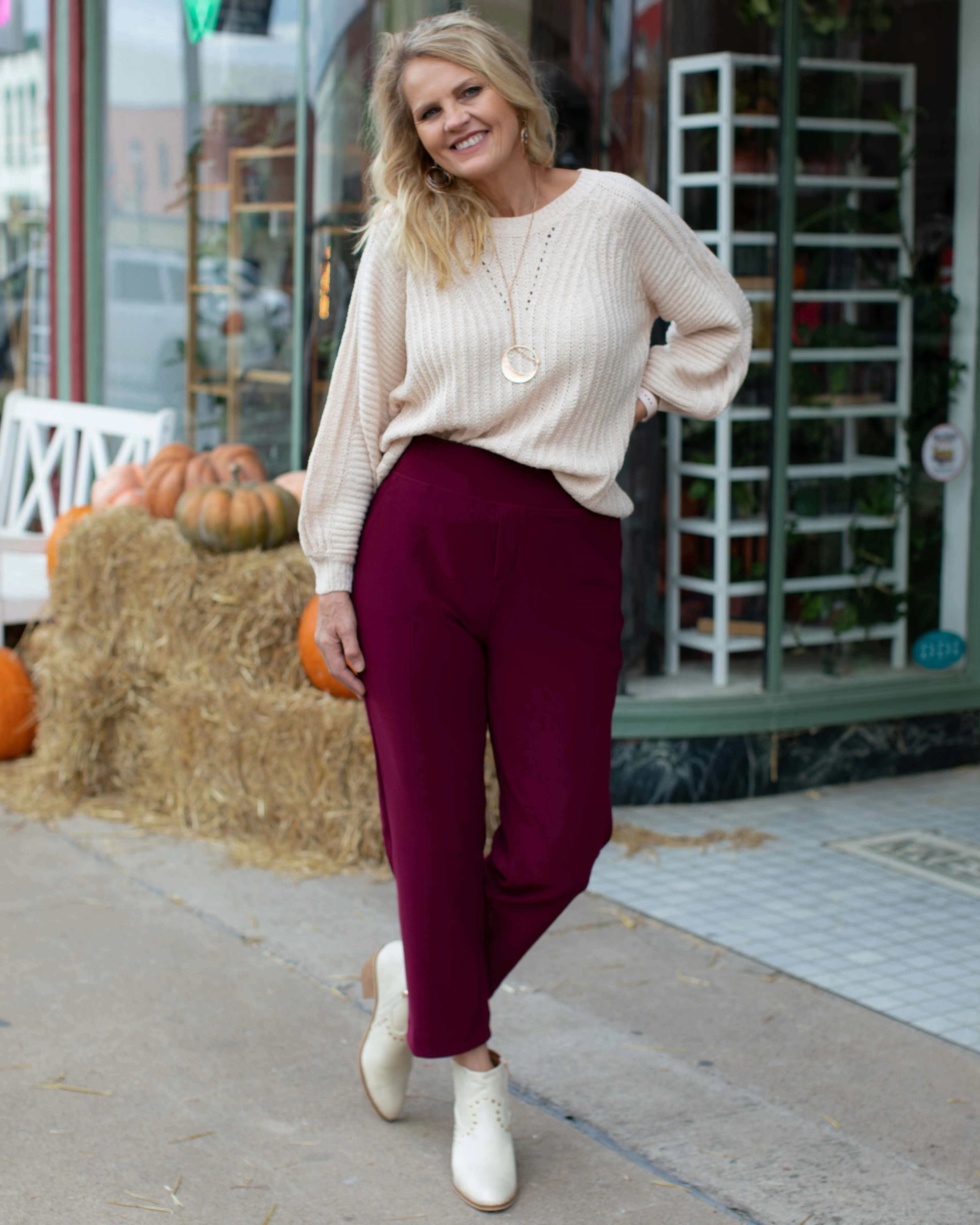 CHARLEE PULL ON DRESS PANTS - WINE
