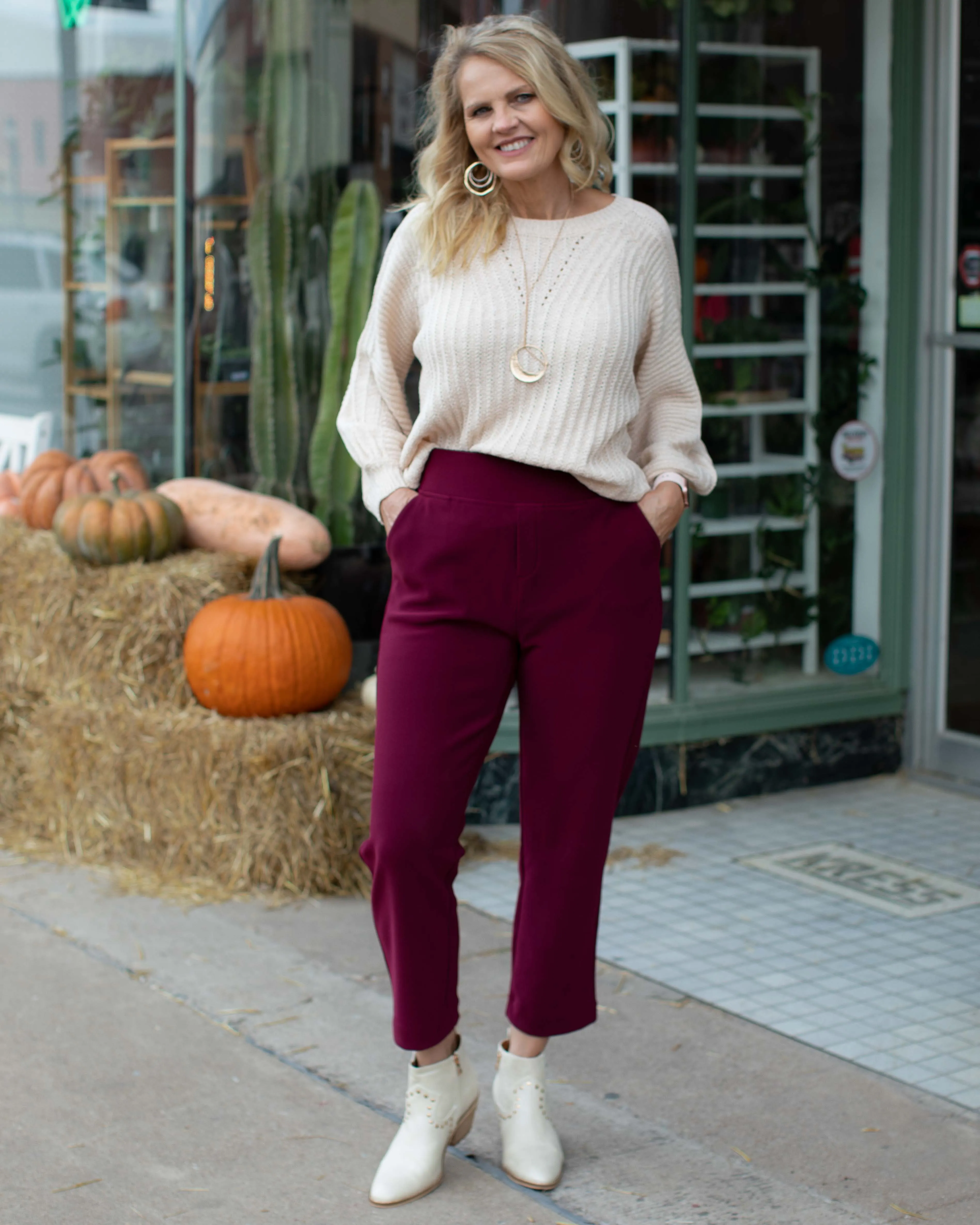 CHARLEE PULL ON DRESS PANTS - WINE