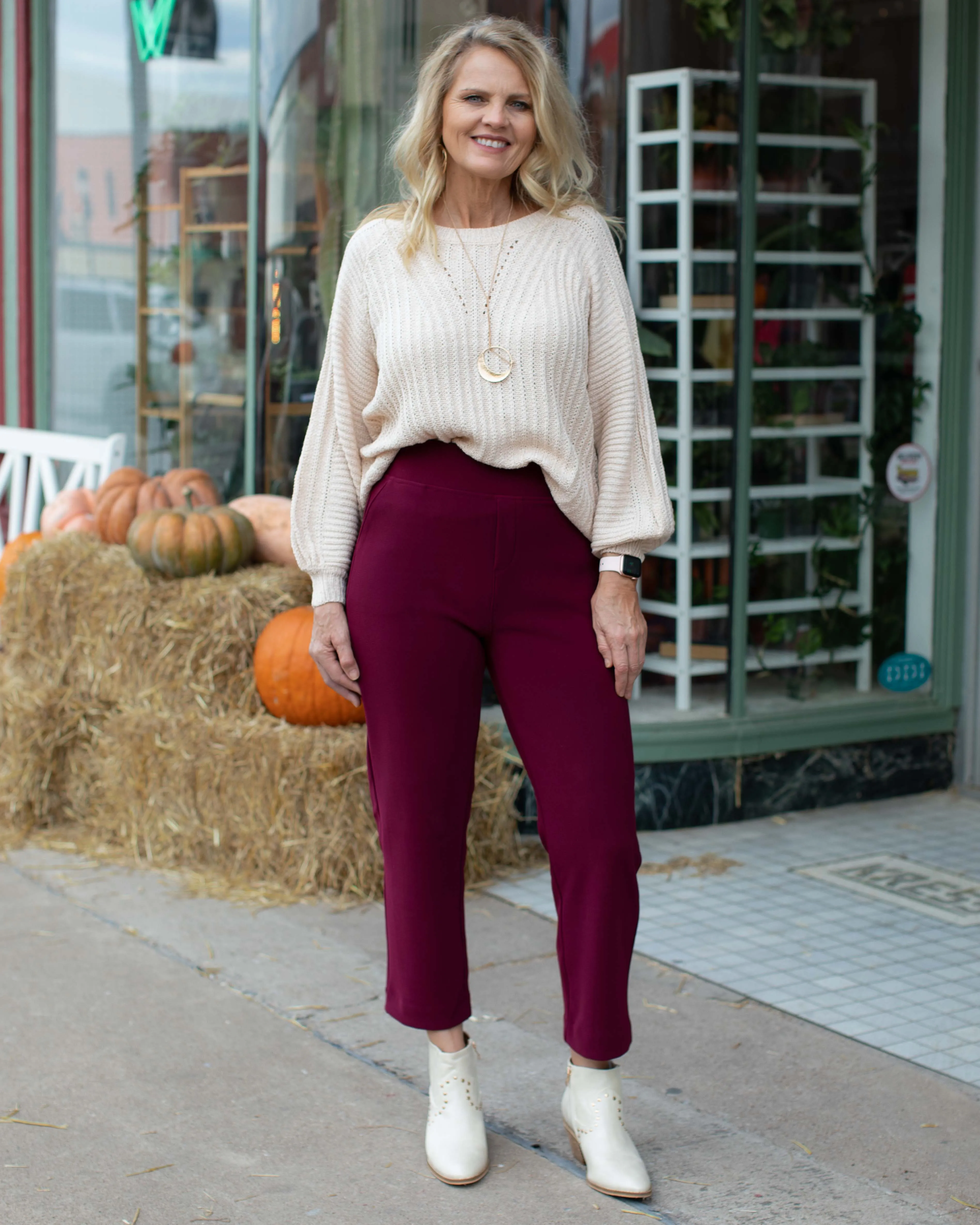CHARLEE PULL ON DRESS PANTS - WINE