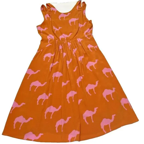Charlotte by Charlotte Taylor Dress Size 6 Orange Pink Camel 100% Silk Dromedary
