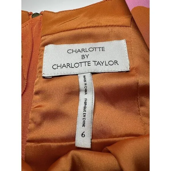 Charlotte by Charlotte Taylor Dress Size 6 Orange Pink Camel 100% Silk Dromedary