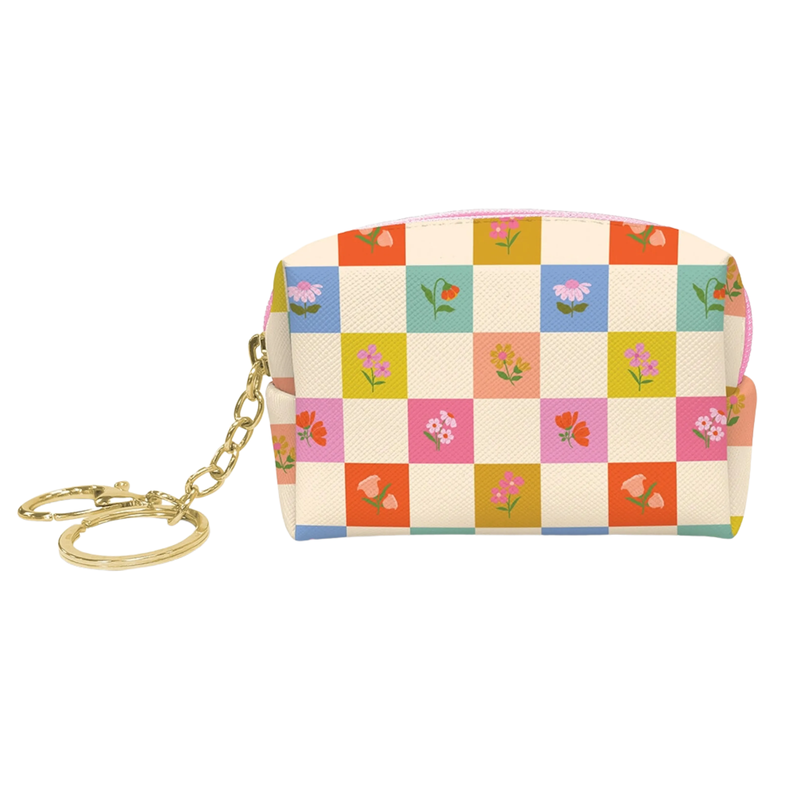 Checkerboard Blooms Key Chain Pouch