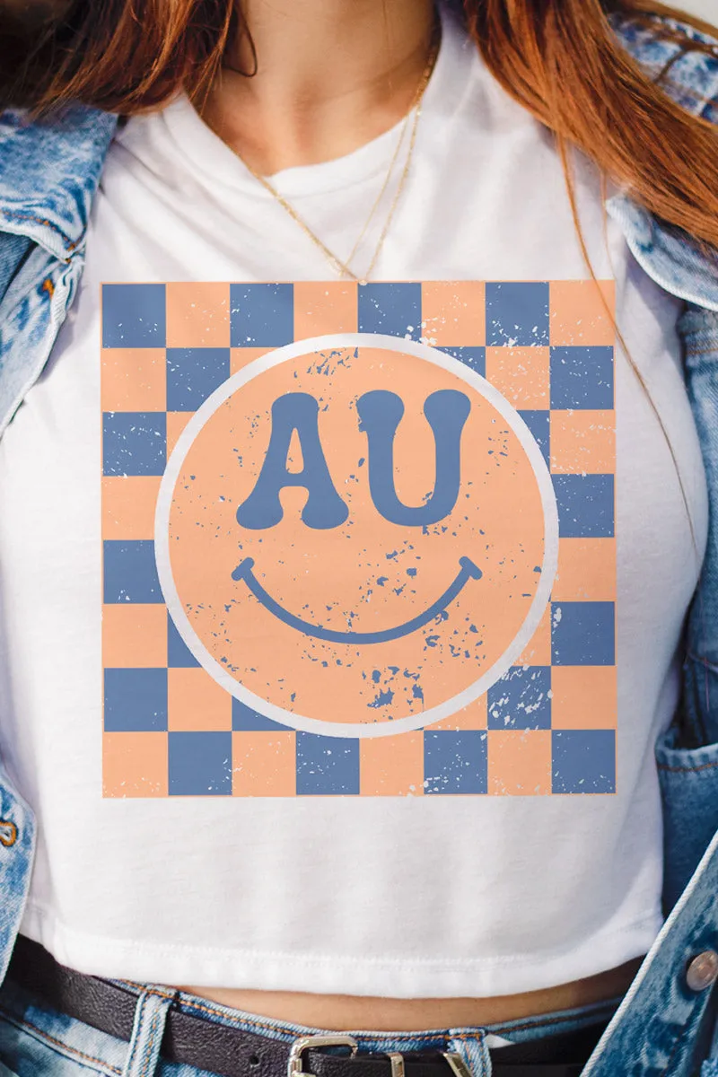 Checkerboard Happy AU Flowy Cropped Tee