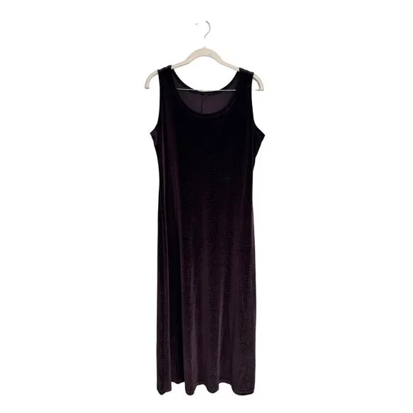 Chocolate brown velvet maxi length tank sleeveless dress‎ crocodile print size L