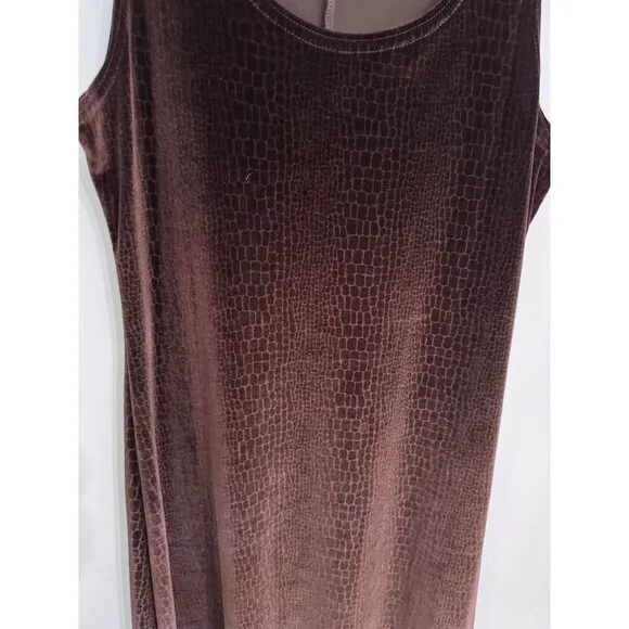 Chocolate brown velvet maxi length tank sleeveless dress‎ crocodile print size L