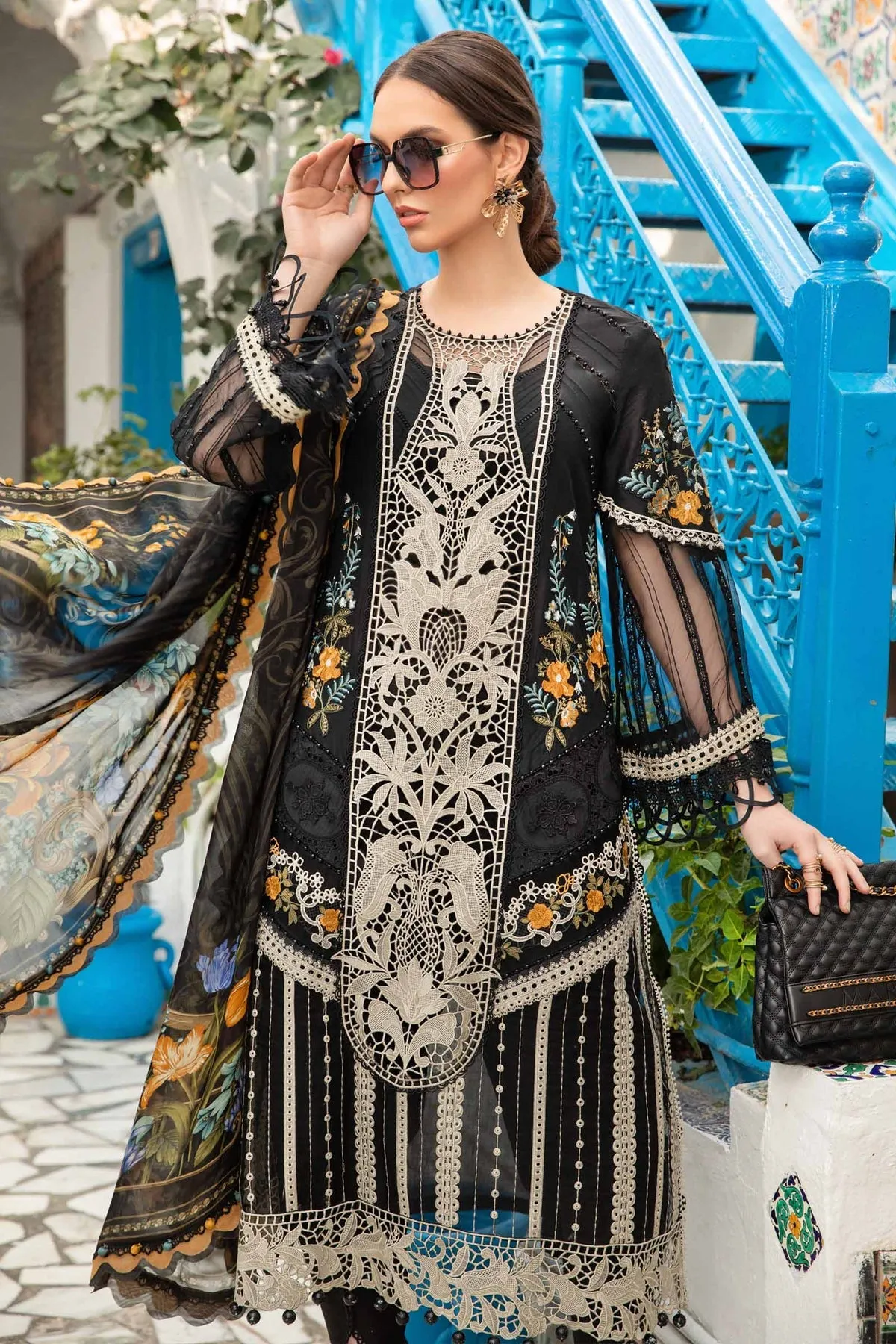 Classic Black Embroidered Lawn Maria B Pakistani Salwar Kameez