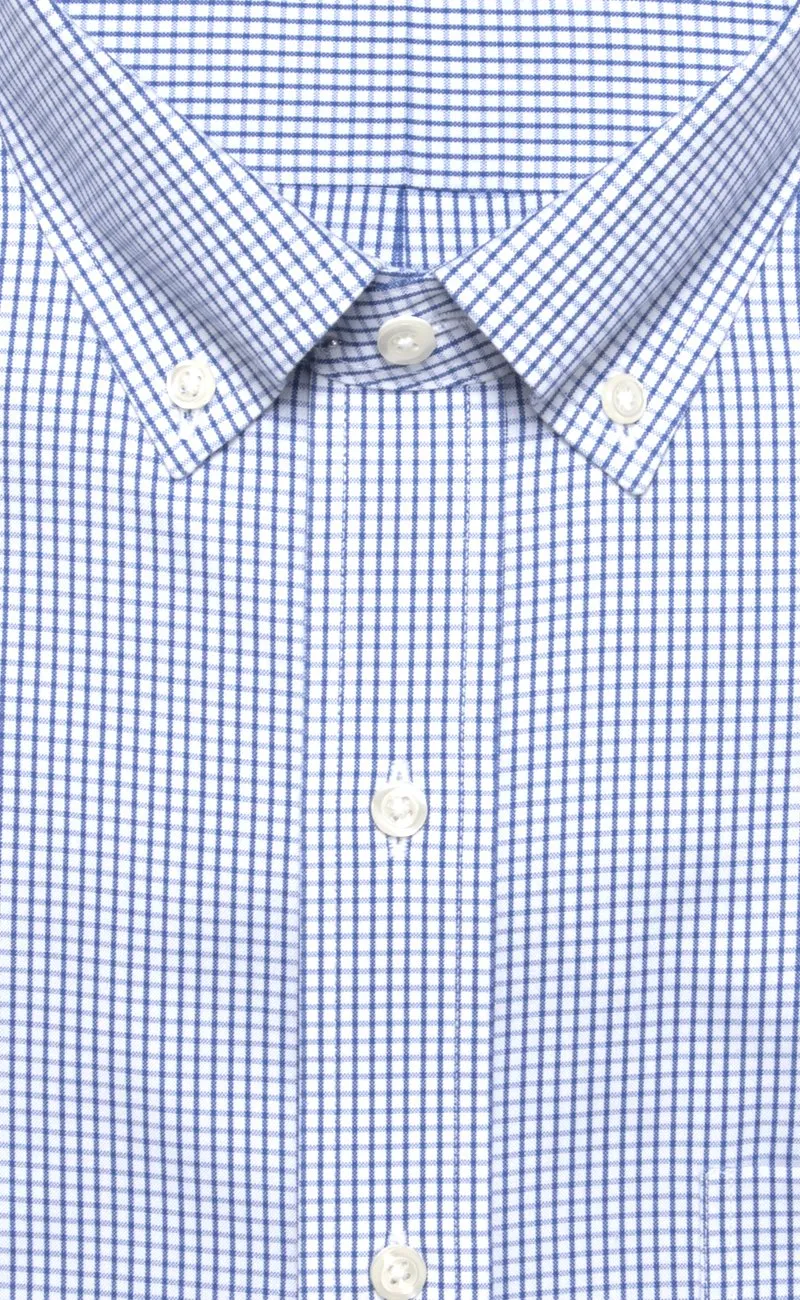 Classic Fit Blue Check Button-Down Collar Supima® Cotton Non-Iron Pinpoint Oxford Dress Shirt