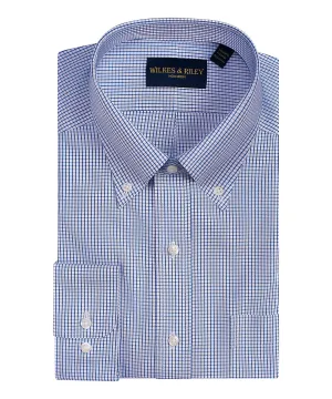 Classic Fit Blue graph Check Button-Down Collar Non-Iron Pinpoint Oxford Dress Shirt